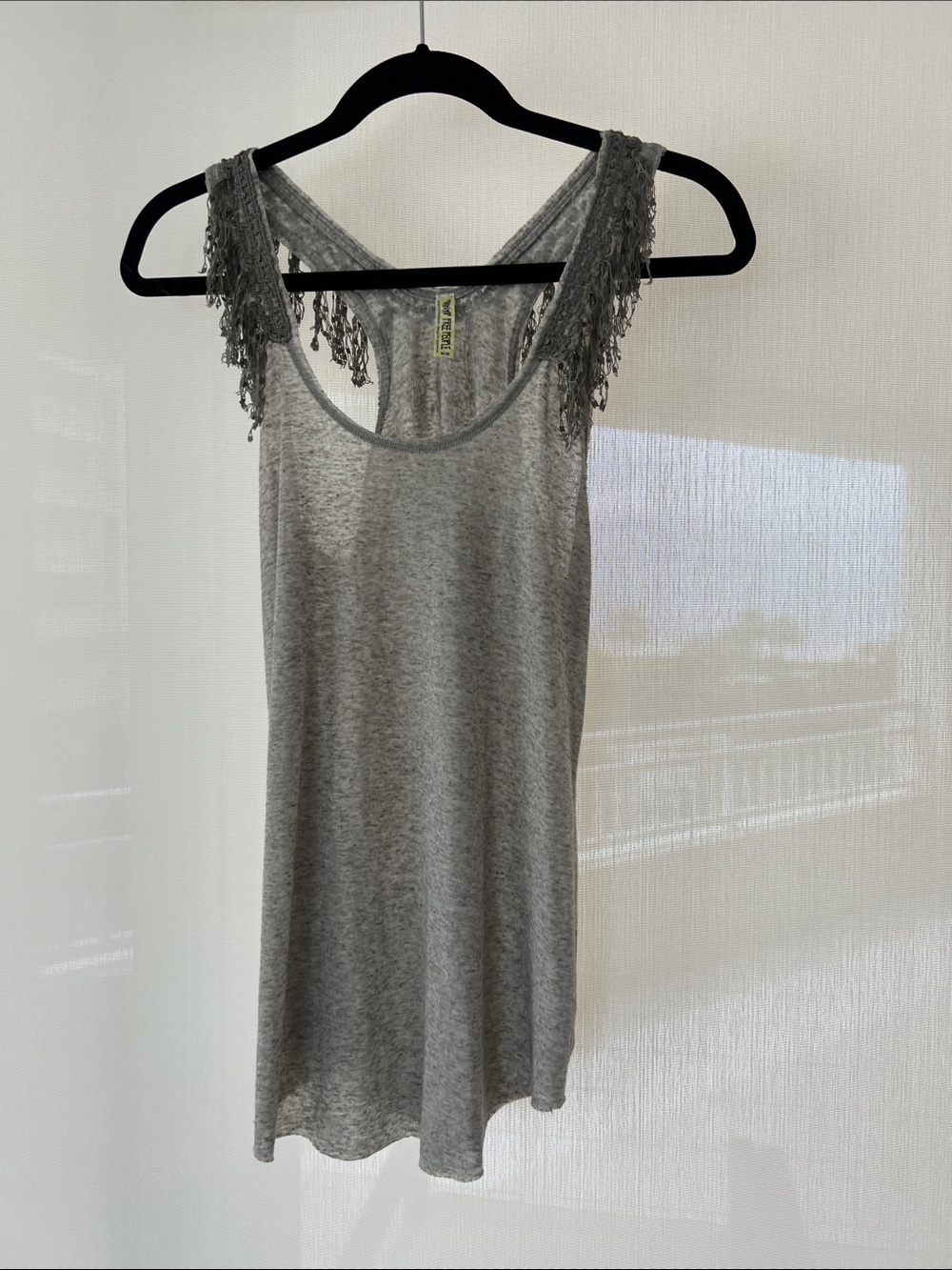 Free People Heather Gray Fringe-Trim Tank Top